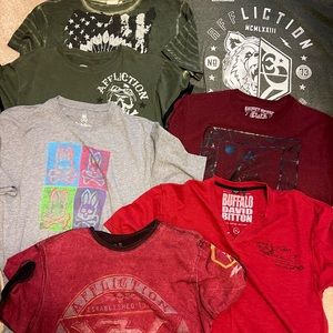 Affliction, Psycho Bunny and Misc lot of 7 mens Tee Shirts Size LG and XL.